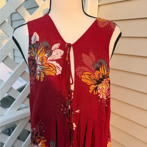 Free People Red Lovely day Floral Backless Dress - Picture 10 of 11